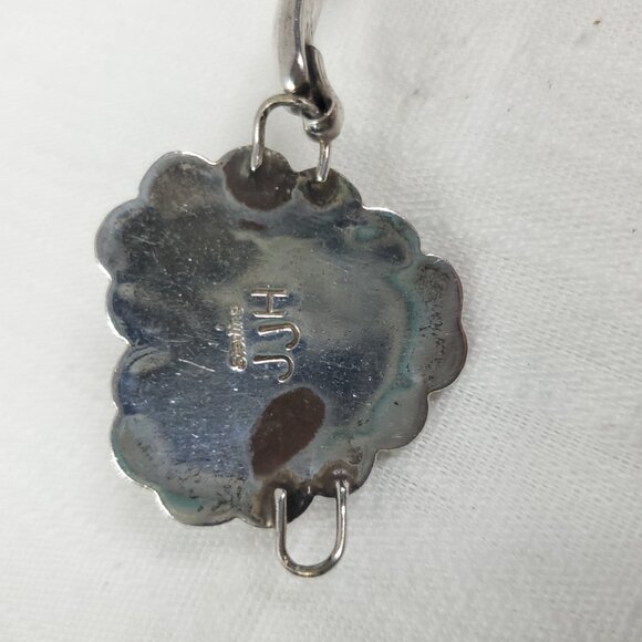 Vintage JJH Navajo Native Artist Signed Heart Inlay Sterling Silver Bracelet - Picture 10 of 15